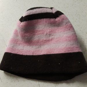 Pink, brown, and white striped hat girls one size